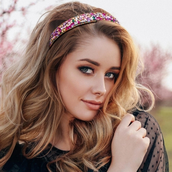 Colorful Rhinestone Headband Jewelled Headpiece Hair Crown - Picture 6 of 6